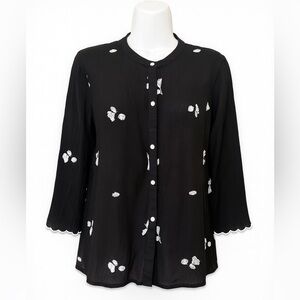 Bossini Black Embroidered Button-Front Blouse - Size L